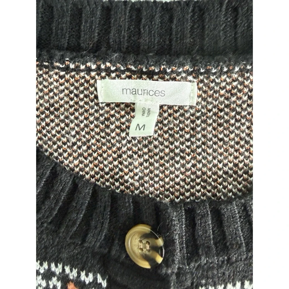 Maurices Cardigan Women Medium Black Ghost Fair Isle Halloween Button Up Sweater